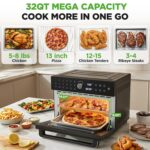NutriChef Freidora de aire y horno de 32 cuartos | Freidora de aire digital con 20 ajustes preestablecidos, doble cocció