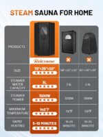 Caja de Sauna Portátil RELEXNOW FUL-8613 70 x 35 x 20 Pulgadas Generador de Vapor 3L 1500W con Silla Plegable y Control