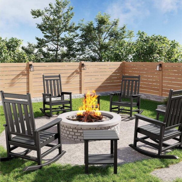 Juego de Mecedoras Garvee HDPE-ROCKING-019 4 Sillas Adirondack y 2 Mesas Auxiliares Polietileno de Alta Densidad Negro