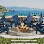 Juego de Sillas Adirondack Garvee GVACBT22 6 Piezas HDPE Plegables Azul Marino con Portavasos