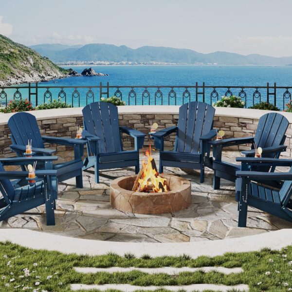 Juego de Sillas Adirondack Garvee GVACBT22 6 Piezas HDPE Plegables Azul Marino con Portavasos