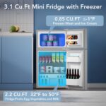 Electactic Mini refrigerador con congelador, refrigerador compacto de 3.2 pies cúbicos con 2 puertas, refrigerador peque