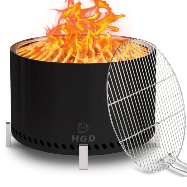 Chimenea sin humo HGD fire pit 28 pulgadas Acero inoxidable Negro con soporte