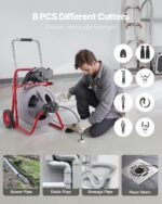 VEVOR Máquina limpiadora de drenaje de 100 pies x 1/2 pulgada, barrena de drenaje de serpiente de alimentación automátic