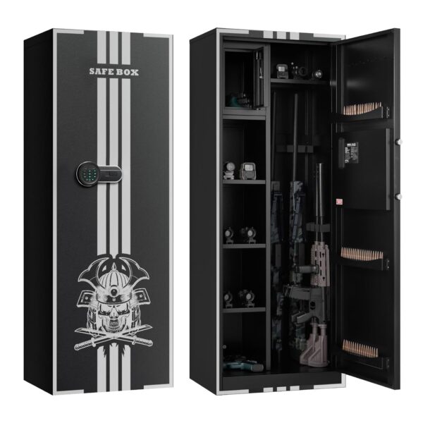 VEVOR Caja fuerte para 4 armas, gabinete largo para rifles y pistolas, caja fuerte para rifle de acceso rápido con 3 ran