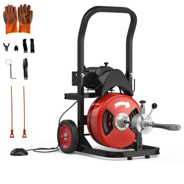 GarveeTech Máquina de limpieza de drenaje de cable de 75 pies y 1/2 pulgadas, alimentación automática de 450 W, serpient