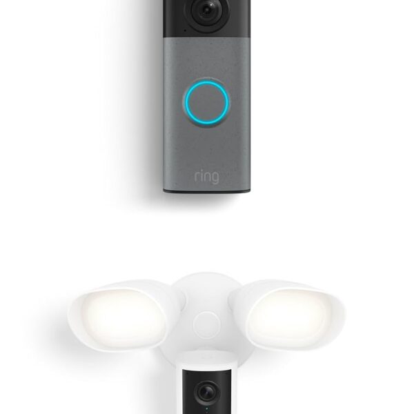 Videotimbre Inalámbrico Ring Segunda Generación Gris Moteado con Cámara con Reflector Ring Pro Segunda Generación Blanco