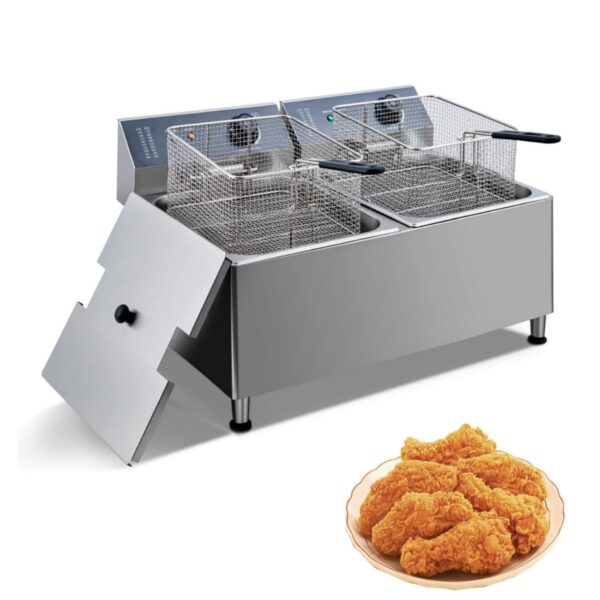Freidora eléctrica comercial de acero inoxidable de 11L 1700 W, calentamiento rápido con termostato ajustable (140℉-392℉