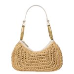 Bolso de brazalete kate spade new york KN947250 de paja con ribete de cuero correa desmontable color natural
