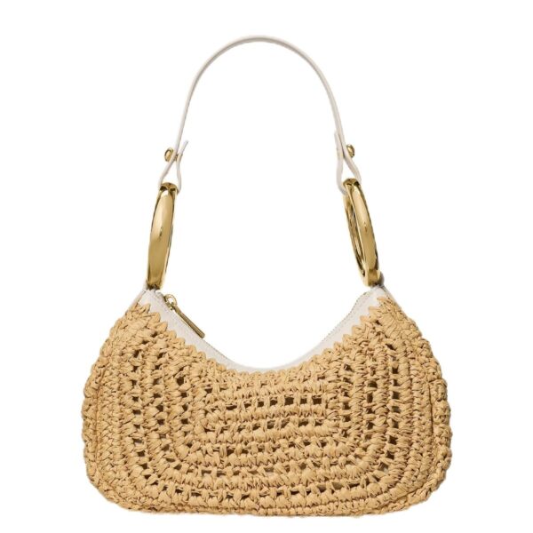 Bolso de brazalete kate spade new york KN947250 de paja con ribete de cuero correa desmontable color natural