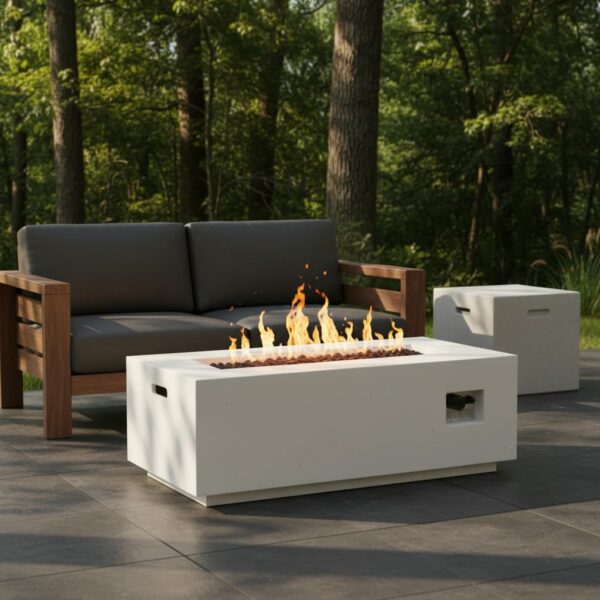 Mesa para Fogata de Propano Christopher Knight Home 367326 Rectangular MGO 40000 BTU con Roca de Lava Color Blanco