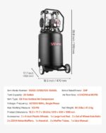 VEVOR Compresor de aire de 20 galones, 2HP 4.5 SCFM a 90PSI, tanque de compresor de aire sin aceite a presión máxima de