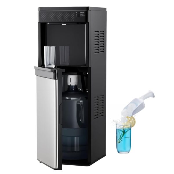 VEVOR Dispensador de agua con máquina de hielo, dispensador de agua de pie 3 en 1, 33 libras/24 horas, 9 cubos/7 minutos