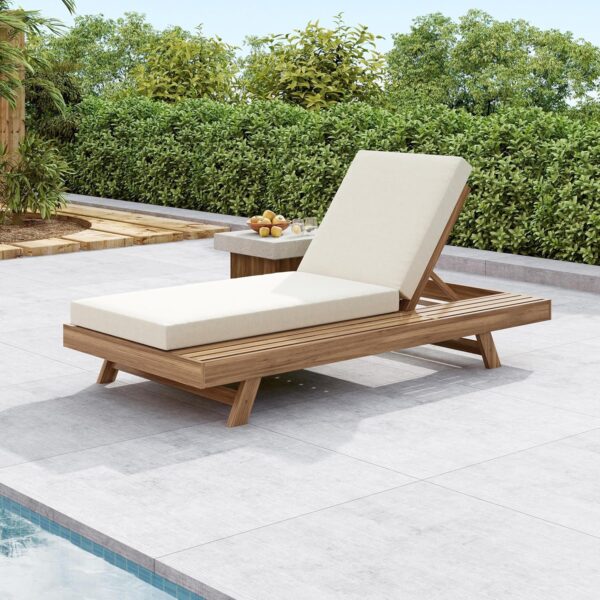 Tumbona Christopher Knight Home Dami 361644 Madera de Acacia Cojín 4 Pulgadas Respaldo Ajustable Marrón Claro y Crema