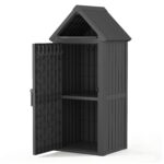 Cobertizo Vertical de Almacenamiento WTFGO TT052-BK Resina Impermeable Negro con Estantes Extraíbles y 12 Ganchos 25.79