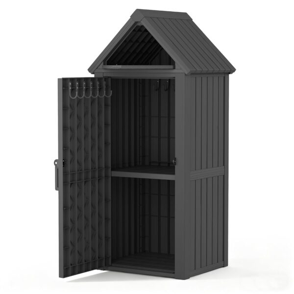 Cobertizo Vertical de Almacenamiento WTFGO TT052-BK Resina Impermeable Negro con Estantes Extraíbles y 12 Ganchos 25.79