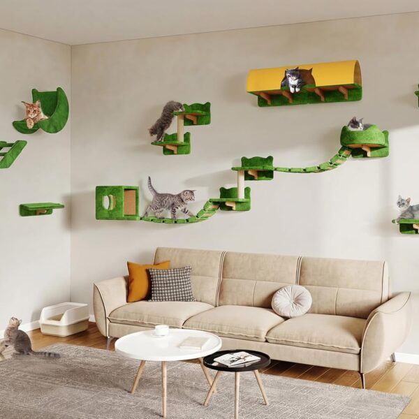 Estante de Pared para Gatos Homiflex Juego de 26 Piezas Torre 63 Pulgadas de Alto Túnel 40 Pulgadas Verde