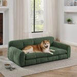 Cama para Perros KEIKI HT02562 Sofá Elevado Grande Tela de Lino Verde 51x28x17.5 pulgadas