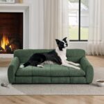 Cama para Perros KEIKI HT02562 Sofá Elevado Grande Tela de Lino Verde 51x28x17.5 pulgadas