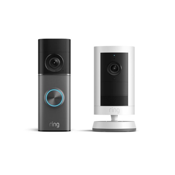 Videotimbre cableado Ring Pro 3.ª generación plata oscuro con Cámara para exteriores inalámbrica Ring Plus blanco