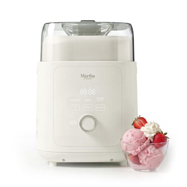 Martha Stewart Máquina de helados de 1 cuarto de galón, compresor integrado, no requiere precongelación, 3 modos (helado