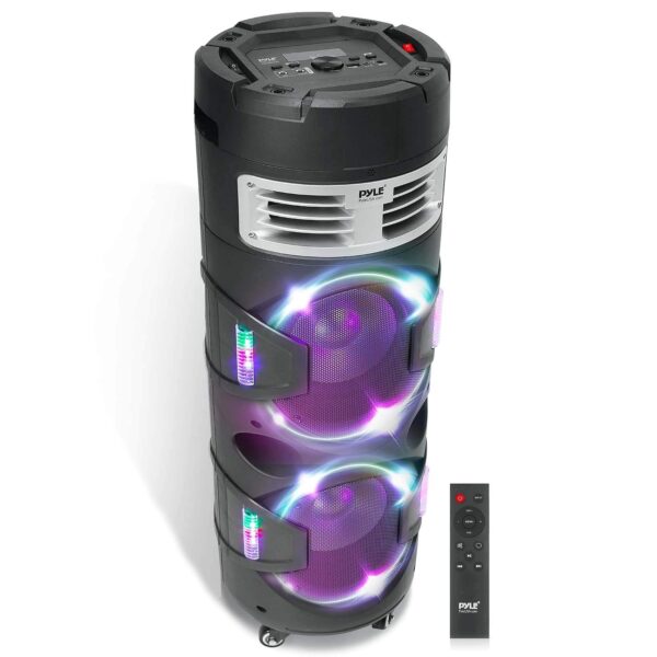 Pyle Altavoz portátil de karaoke Bluetooth con micrófono, sistema PA inalámbrico, luces LED de fiesta, radio FM, reprodu