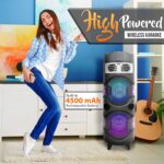 Pyle Altavoz portátil de karaoke Bluetooth con micrófono, sistema PA inalámbrico, luces LED de fiesta, radio FM, reprodu