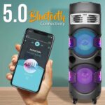 Pyle Altavoz portátil de karaoke Bluetooth con micrófono, sistema PA inalámbrico, luces LED de fiesta, radio FM, reprodu