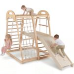 Gimnasio Interior de Selva OLAKIDS TS10213 8 en 1 Madera Natural para Niños