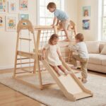 Gimnasio Interior de Selva OLAKIDS TS10213 8 en 1 Madera Natural para Niños