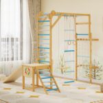 Gimnasio de Escalada Interior PeakPursuit 8 en 1 Madera Azul y Rosa para Niños 3 a 10 años