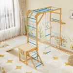 Gimnasio de Escalada Interior PeakPursuit 8 en 1 Madera Azul y Rosa para Niños 3 a 10 años