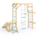 Gimnasio de Escalada Interior PeakPursuit 8 en 1 Madera Azul y Rosa para Niños 3 a 10 años