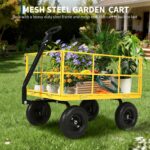 Carro de jardín de acero de malla de alta resistencia de 1500 libras de capacidad, carrito plegable con lados y ruedas e