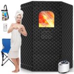 Sauna Portátil para el Hogar RELEXNOW FUL 70 x 35 x 20 Pulgadas 9 Niveles de Calor Generador de Vapor 3L 1500W con Silla