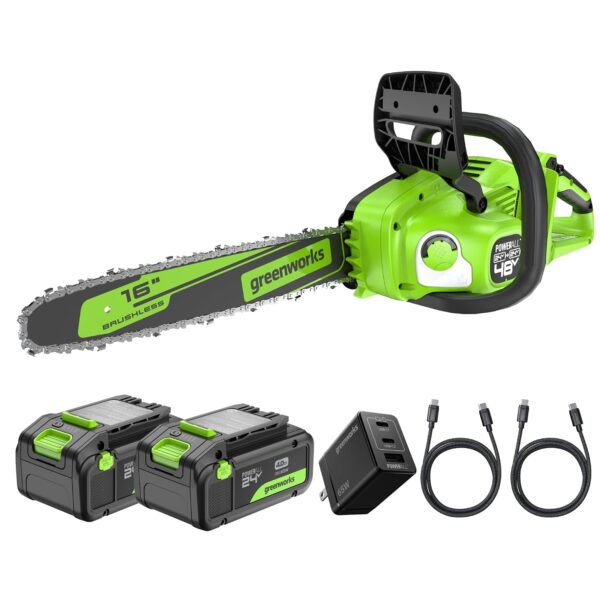 Motosierra Greenworks CS4816C 48V 24V x 2 16 pulgadas con 2 baterías 4.0 Ah y cargador tipo C