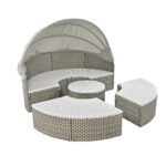 Sofá Modular Redondo para Exteriores Merax Ratán Dos Tonos Gris con Toldo Retráctil Asientos Separados y Cojín Extraíble