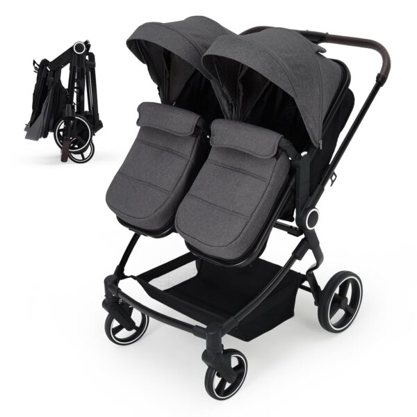 Cochecito Doble PeacefulHues PTG_334WHMYX8JLJMej Gris Oscuro Aluminio Asientos Reclinables Arnés 5 Puntos