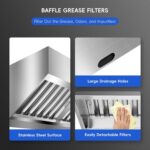 Campana de escape comercial de 5 pies con 2 mallas desmontables en forma de U de filtro de aceite de rejilla