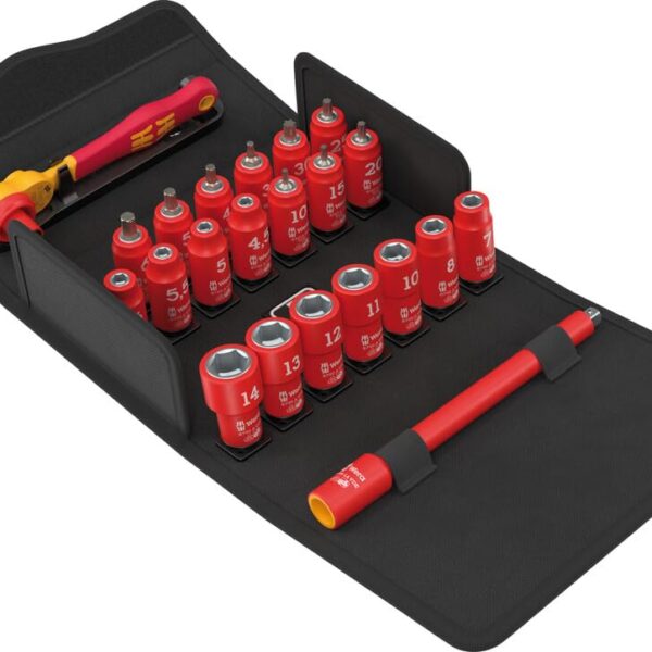 8100 SA VDE 1 Zyklop Juego de trinquetes, aislado, palanca de marcha atrás, unidad de 1/4", métrico, 22 piezas