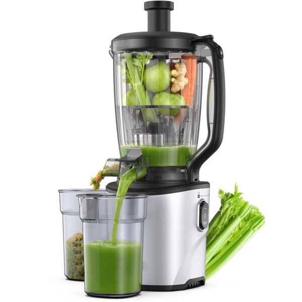 Exprimidor de prensa en frío, exprimidor de masticación de canal de 6.5 pulgadas de ancho con gran capacidad de 2.95 L,