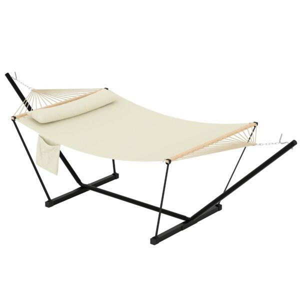Hamaca Doble para Exteriores GarveeLife con Soporte de Acero Ajustable Beige Poliéster