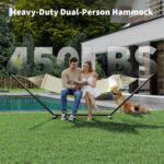 Hamaca Doble para Exteriores GarveeLife con Soporte de Acero Ajustable Beige Poliéster