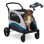 Cochecito para Perros Grandes GarveeHome Modelo 1 hasta 160 Libras Verde Marco Negro Plegable 4 Ruedas Giratorias 360 Gr