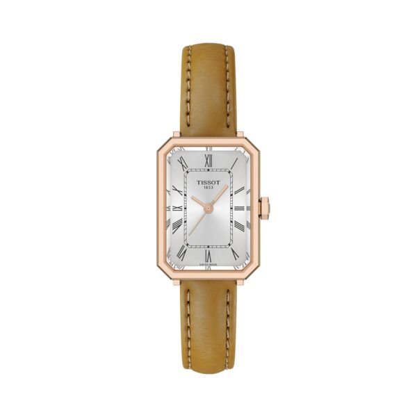 Reloj Tissot SRV T1601103603300 caja de acero inoxidable 30 milímetros esfera plateada correa de cuero color marrón