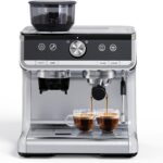 GarveeTech Máquina de café semiautomática - Máquina de café profesional de 1450 W/20 bares, 30 ajustes de molinillo, cal