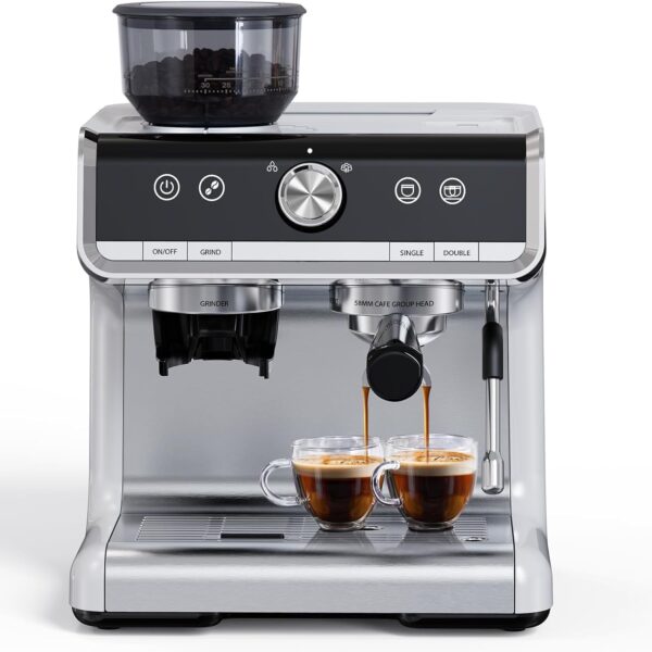 GarveeTech Máquina de café semiautomática - Máquina de café profesional de 1450 W/20 bares, 30 ajustes de molinillo, cal