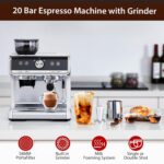 GarveeTech Máquina de café semiautomática - Máquina de café profesional de 1450 W/20 bares, 30 ajustes de molinillo, cal