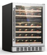 OYLUS Refrigerador de bebidas para vino – 24 pulgadas de doble zona 41-64°F/41-64°F enfriador de vino para 46 botellas,