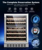 OYLUS Refrigerador de bebidas para vino – 24 pulgadas de doble zona 41-64°F/41-64°F enfriador de vino para 46 botellas,